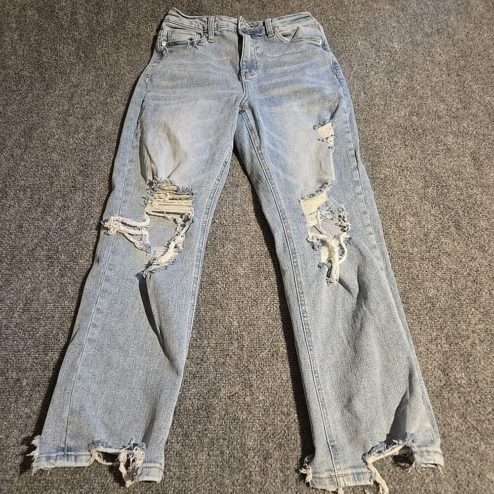 Windsor Denim Jeans Womens Juniors Size 7 Blue Distressed Cut-offs Straight